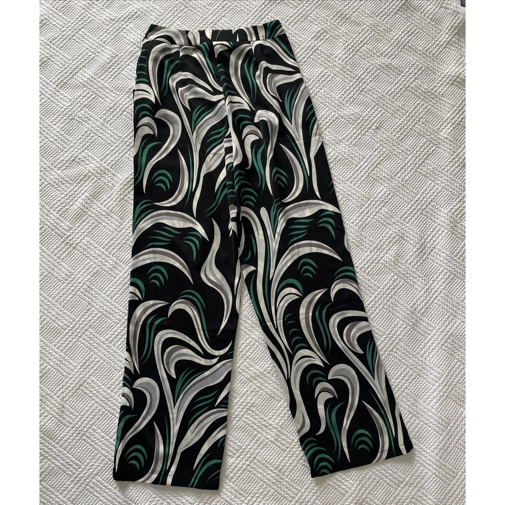 Amy & Clo Womens Pants Sz S NWT Lightweight Wide Leg Sheer Black White Green - Picture 8 of 8